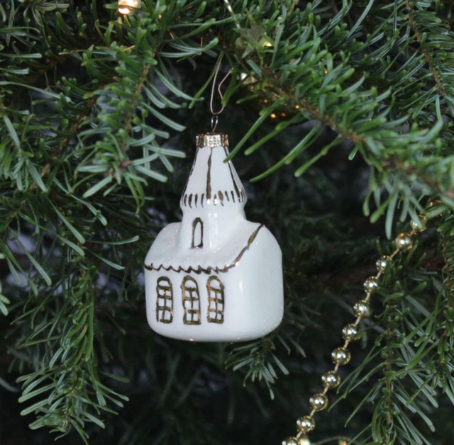 Handmade Ceramic Church Ornament - White & Gold Christmas Tree Decoration - image 1