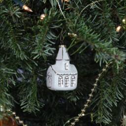 Handmade Ceramic Church Ornament - White & Gold Christmas Tree Decoration - thumbnail 3
