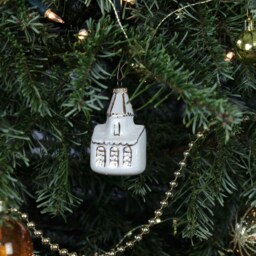 Handmade Ceramic Church Ornament - White & Gold Christmas Tree Decoration - thumbnail 2