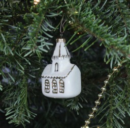 Handmade Ceramic Church Ornament - White & Gold Christmas Tree Decoration