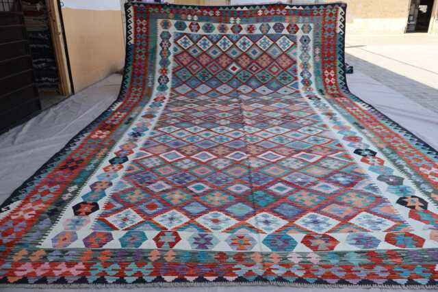 10x17 Oversized Kilim Area Rug Afghan Hand Woven Boho Large Wool Rug, Living Room Bedroom Dining Table Carpet, Flatweave Kilim Rug - image 1