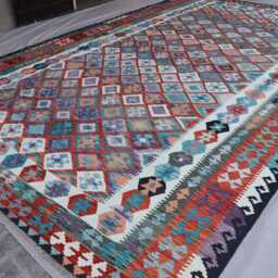 10x17 Oversized Kilim Area Rug Afghan Hand Woven Boho Large Wool Rug, Living Room Bedroom Dining Table Carpet, Flatweave Kilim Rug - thumbnail 2