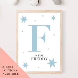 Personalised Star Name Print, Nursery Wall Art, New Born Baby Wall Art, Letter Childs Name Print, Initial - thumbnail 1