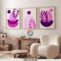 Pink Boho Prints - Set Of 3 Wall - Purple Decor Living Room Posters Bedroom Artwork Home Hangings Botanicals - thumbnail 2