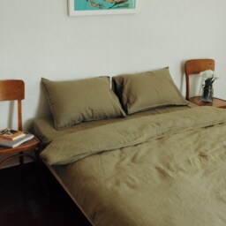 Organic Linen Bedding in Green, Full Set Of Sheets & Pillowcases, Premium Duvet Cover, Cozy Set, Wedding Gift Idea - thumbnail 4