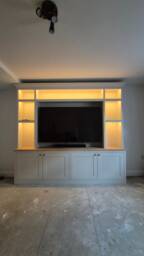 Custom Media Cabinet - Wall-Mounted Solid Oak Worktop Led Lighting Made To Measure Spray Finish in Any Color Fixed Size 65 - thumbnail 1