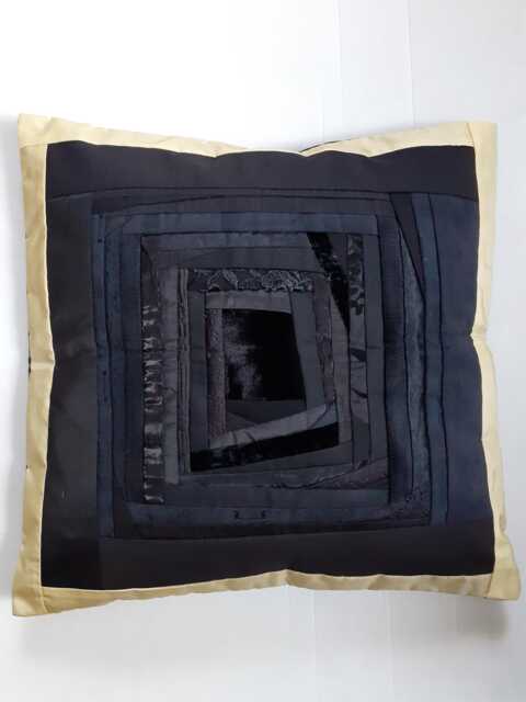 Black & Gold Quilted Pillow Cover Modern Patchwork Cushion - 17.5 X 17.5 Inch - image 1