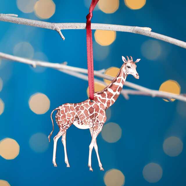 Giraffe Christmas Tree Decoration, Birch Plywood Ornament, Animal Lover Gift, Festive Watercolour Art, Traditional Keepsake - image 1