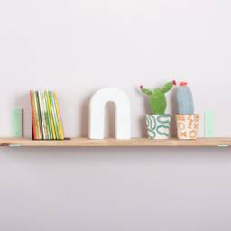 Children's Room Wall Shelf, Hanging Bookcase, Kitchen Shelves, Light Pastel Green Bracket, Solid Beech - thumbnail 2