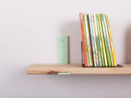 Children's Room Wall Shelf, Hanging Bookcase, Kitchen Shelves, Light Pastel Green Bracket, Solid Beech - thumbnail 1