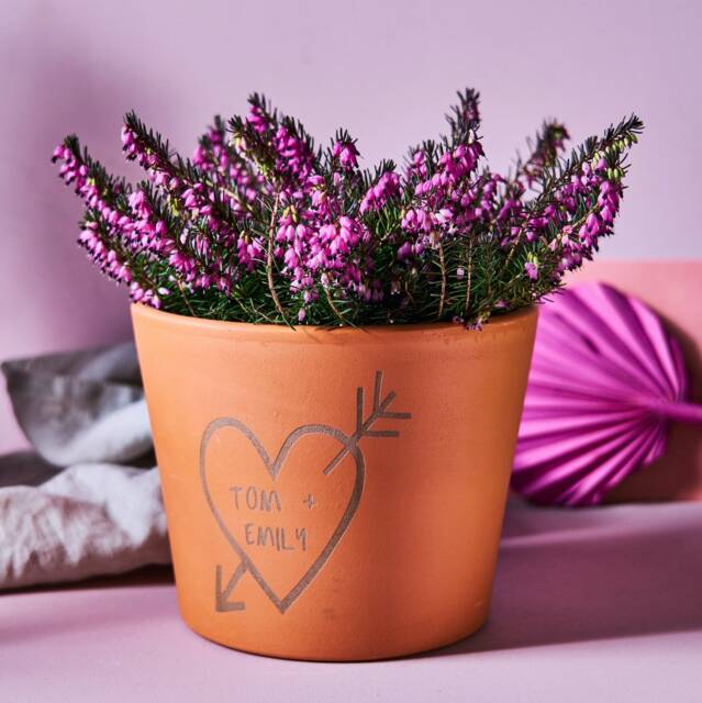 Personalized Carved Heart Terracotta Plant Pot - Gift For Her - image 1