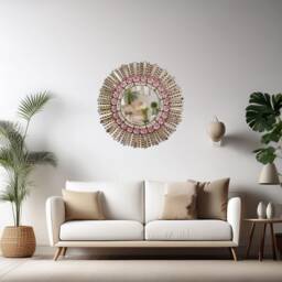Peruvian Pink Sunburst Mirror 60 cm Handmade Wall Decor - Carved Wood Round Statement For Living Room Bathroom Entryway - thumbnail 3