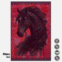 Red Geometric Area Rug Tribal Horse Silhouette, Washable Boho Carpet - thumbnail 2