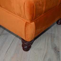 Chesterfield Footstool Burnt Orange Velvet, Mahogany Legs - thumbnail 3