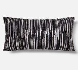 Hand Embroidered Sequin Pillow Cover, Black Grey Silver, Luxury Accent - Bmcc004 - thumbnail 1