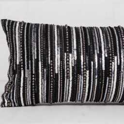 Hand Embroidered Sequin Pillow Cover, Black Grey Silver, Luxury Accent - Bmcc004 - thumbnail 3