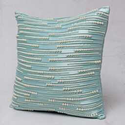 Light Aqua Satin Pillow Cover, Hand Embroidered Pearl Beaded Accent - Bmcc288 - thumbnail 3
