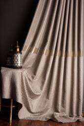 Luxury Brown & Gold Curtains Modern Drape For Living Room