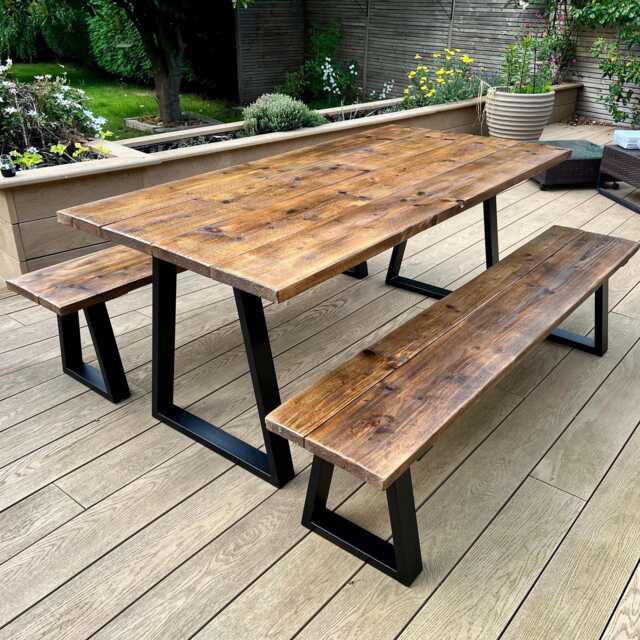 Industrial Exterior Dining Table - Handmade Reclaimed Wood With Steel Legs For Garden Or Kitchen Custom Sizes Available - image 1