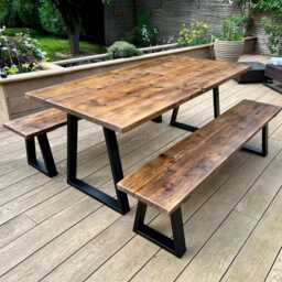 Industrial Exterior Dining Table - Handmade Reclaimed Wood With Steel Legs For Garden Or Kitchen Custom Sizes Available - thumbnail 1