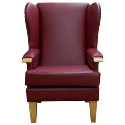 Handmade Red Faux Leather Wingback Chair Beech Wood Arms - thumbnail 2
