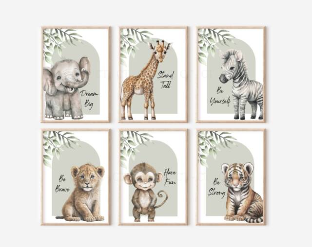 Choose Your Own Safari Jungle Animal Elephant Giraffe Zebra Lion Tiger Green Text Quote Boys Girls A4 Or A3 Nursery Set Of Unframed Prints - image 1
