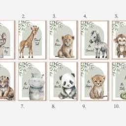Choose Your Own Safari Jungle Animal Elephant Giraffe Zebra Lion Tiger Green Text Quote Boys Girls A4 Or A3 Nursery Set Of Unframed Prints - thumbnail 2