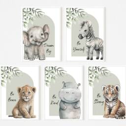 Choose Your Own Safari Jungle Animal Elephant Giraffe Zebra Lion Tiger Green Text Quote Boys Girls A4 Or A3 Nursery Set Of Unframed Prints - thumbnail 3