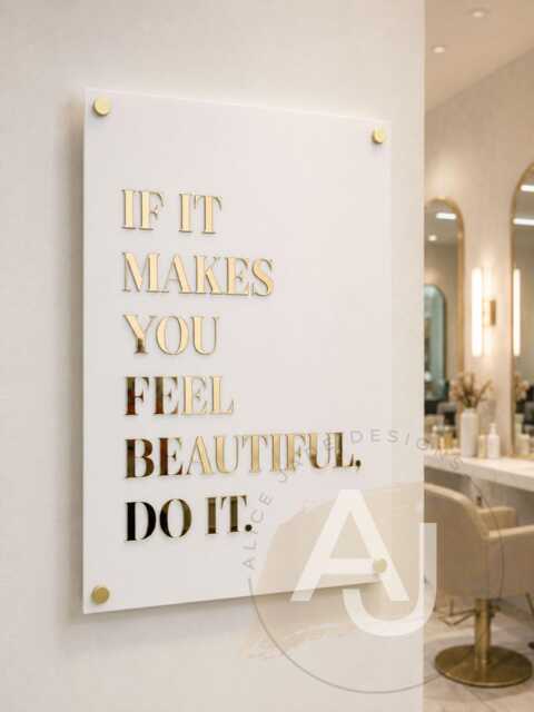 Wall Art Quote Acrylic Sign - If It Makes You Feel Beautiful - A3 White Matt & Gold - image 1