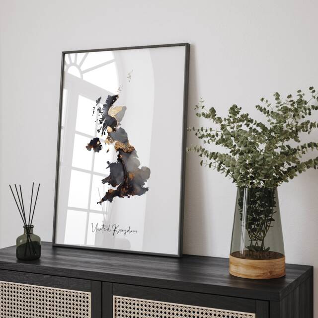 Custom Country/City/state Map Black & Gold Wall Art Print - image 1