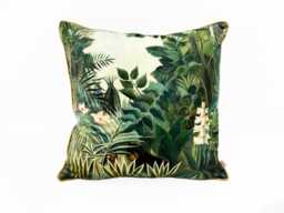Henri Rousseau Jungle Cushion Cover - 50x50cm Velvet Pillow With Gold Piping, Tropical Throw Pillow, Art - thumbnail 1