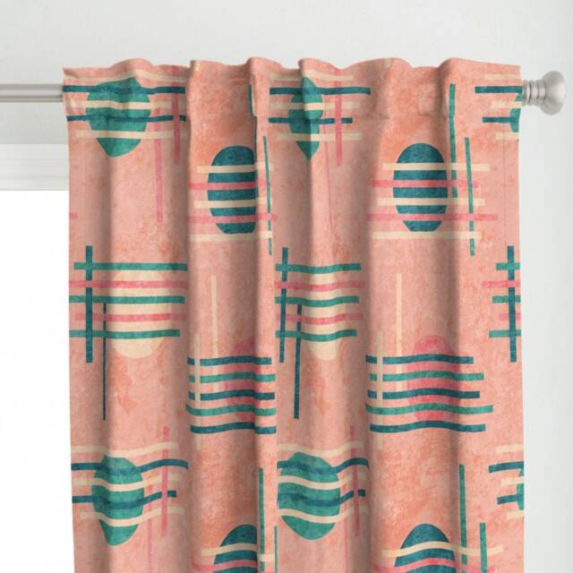 Midcentury Circles Curtain Panel - Abstract Celestial Geometric Moon Teal Coral Custom Rising & Setting By Wickedrefined - image 1
