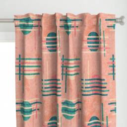 Midcentury Circles Curtain Panel - Abstract Celestial Geometric Moon Teal Coral Custom Rising & Setting By Wickedrefined