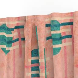 Midcentury Circles Curtain Panel - Abstract Celestial Geometric Moon Teal Coral Custom Rising & Setting By Wickedrefined - thumbnail 3