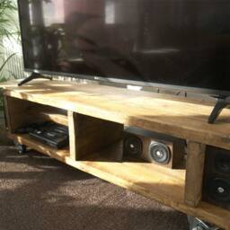 Tv Stand With Castor Wheels, Handmade Large Smart Console - thumbnail 3