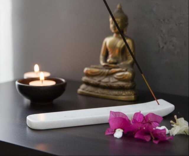 White Marble Incense Stick Holder Hand Cut Minimalist Decor - image 1