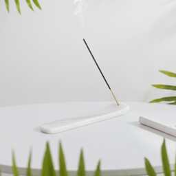 White Marble Incense Stick Holder Hand Cut Minimalist Decor - thumbnail 3