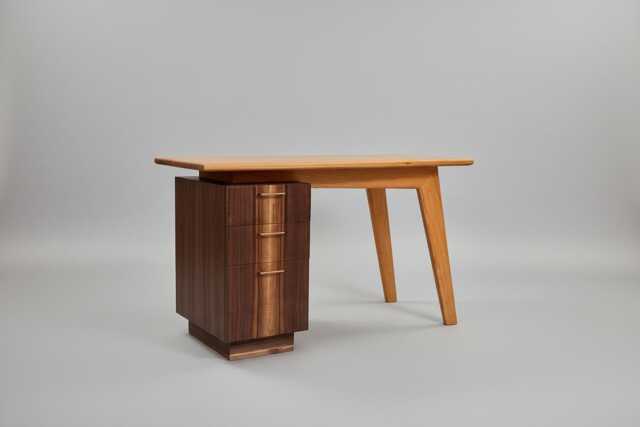 Mid-Century Modern Cherry Walnut Desk - Solid Wood, Dovetail Drawers, Executive Office Furniture - image 1