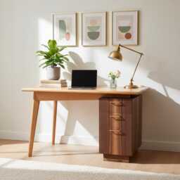 Mid-Century Modern Cherry Walnut Desk - Solid Wood, Dovetail Drawers, Executive Office Furniture - thumbnail 2