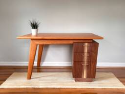 Handmade Cherry & Walnut Desk Mid-Century Modern Wood Desk With Dovetail Drawers - thumbnail 1