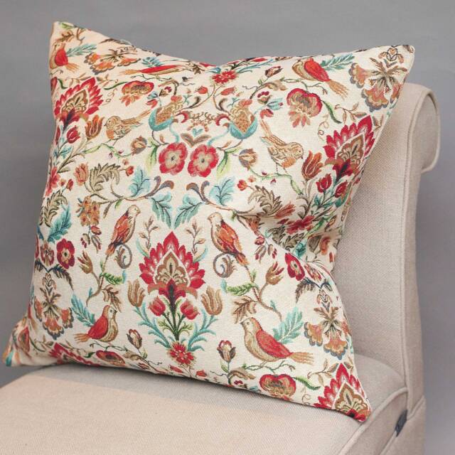 Traditional Style Morris Tapestry Xl Cushion. Birds & Trailing Flowers. 23X23 - image 1