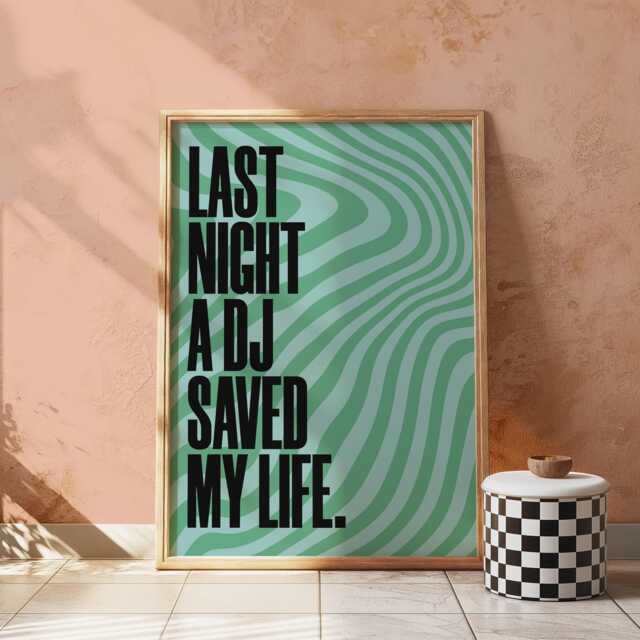 Last Night A Dj Saved My Life Poster, Retro Music Lyrics Print - image 1