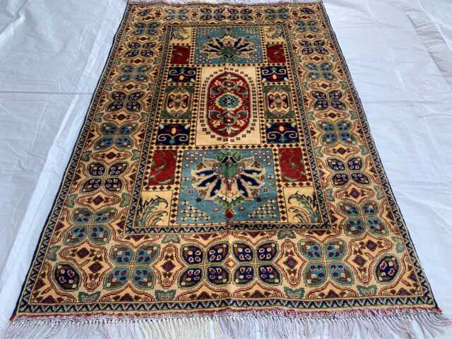 Handwoven Afghan Wool Rug 5.1x3 Ft Vintage Beljik Naksha Tribal Carpet - image 1