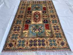 Handwoven Afghan Wool Rug 5.1x3 Ft Vintage Beljik Naksha Tribal Carpet - thumbnail 1