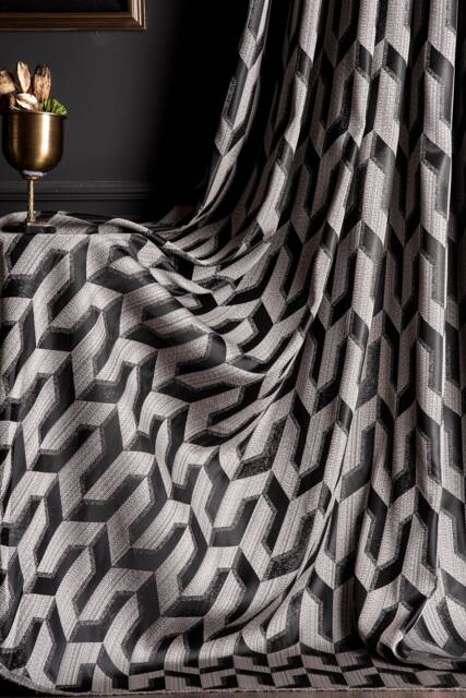 striped Patterned Curtains Modern Black Gray Bedroom Drape - image 1