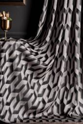 striped Patterned Curtains Modern Black Gray Bedroom Drape - thumbnail 1