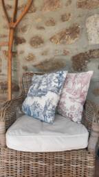 French Toile De Jouy Cushion Cover - Handmade Cotton Linen Pillow Vintage Country Cottage Farmhouse Home D??cor Blue Red Green