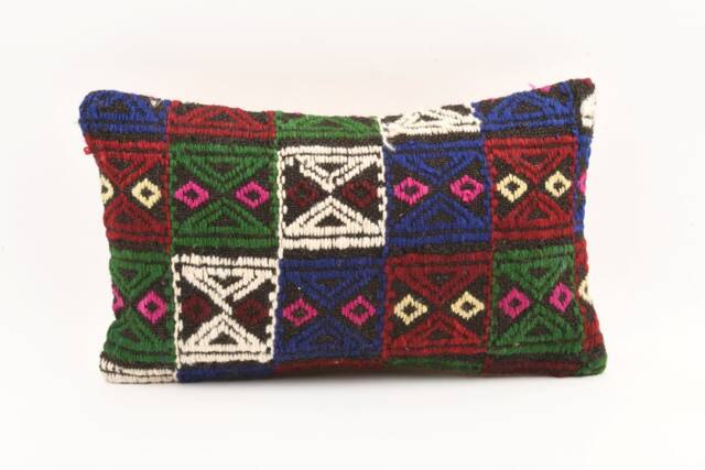 Turkish Kilim Pillow 12x20 Handmade Wool Bohemian Cushion Cover - image 1