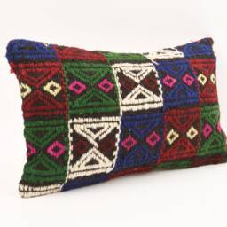 Turkish Kilim Pillow 12x20 Handmade Wool Bohemian Cushion Cover - thumbnail 3