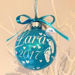 Personalised Baby Feet Bauble First Christmas 2023 Name & Year Ornament Decoration - thumbnail 4